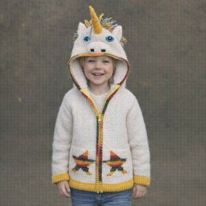 Kids Unicorn Hooded Sweater with Star Pattern